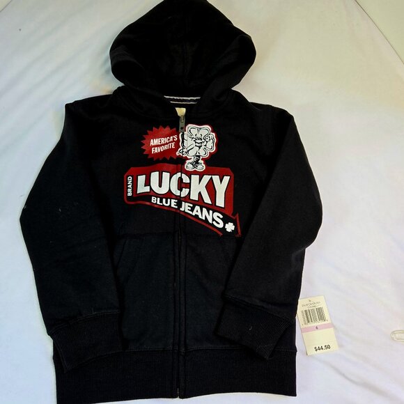 LUCKY BRAND Zip Up Hooded Sweatshirt  Sz: 6 Black - Unisex - Picture 1 of 7